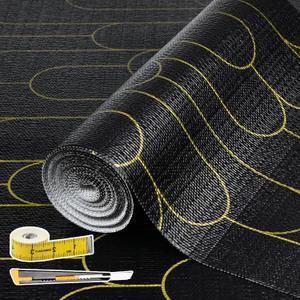Shelf Liners for Kitchen Cabinets Drawer Liner 12in x 20FT Non Adhesive Black Gold Line Thickened Refrigerator Shelf Liner Paper Strong Easy to Clean for Tool Box with Knife and Tape Measure