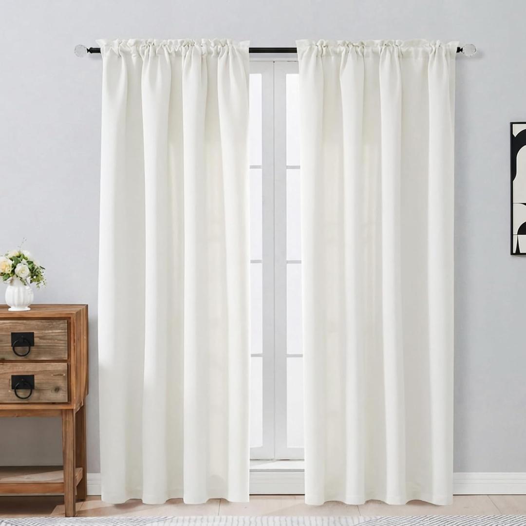 OVZME Ivory Curtains for Bedroom 72 Inches Long 2 Panels Set, Solid Thermal Insulated Light Filtering Window Curtains for Living Room, Dual Rod Pocket Soft Window Drapes, 2x40Wx72L Inches