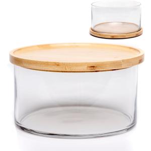 25DOL XXL Extra Large 10 inch Clear Glass Salad Bowl DishHand Blown Dual Function Bamboo Lid - Mixing Bowl for Salads, Dessert, Fruit, Punch - Centerpiece Large Serving Bowls for Entertaining