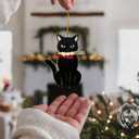 Black Cat What Wooden Christmas Ornament - Fun Black Kitten Holiday Decoration for Kitten Owners - Festive Tree Ornament with Cat in a Christmas Tree Design
