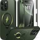 BERFY for iPhone 16 Pro Max Case, Compatible with MagSafe, Built-in 9H Tempered Glass Screen Protector and 360 Spin Magnetic Stand, Full Body Shockproof Matte Phone Case for 16 Pro Max 6.9", Green