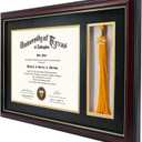 GraduationMall 11x17 Cherry Wood Diploma Frame with Tassel Holder for 8.5x11 Certificate Document,Real Glass,Black over Gold Mat