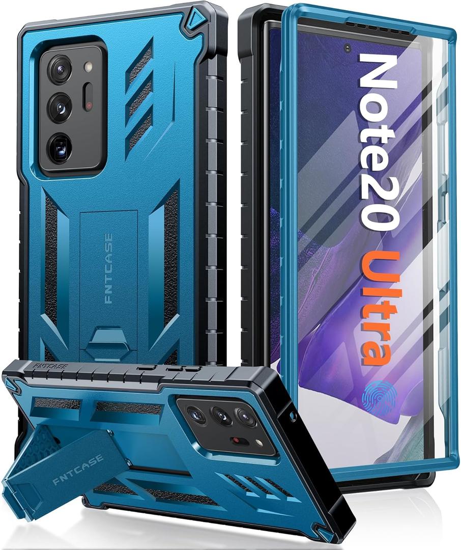 FNTCASE for Samsung Galaxy Note-20-Ultra Case: Military Grade Drop Proof Protection Phone Cover with Kickstand | Heavy Duty Shockproof Matte Textured Note20 Ultra 4G 5G Cases - 6.9 Inches Blue