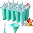 Silicone Popsicle Molds 10 Pcs Ice Pop Maker Molds with 10 Reusable Sticks, Cleaning Brush and Funnel - Homemade Easy-Release Reusable Popsicle Moulds Shapes (Green)