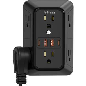 USB Wall Charger Power Strip Surge Protector with 4 USB Ports (2 USB C) Plug Extension Multiple Outlets Plug Extension Multi Outlet Plug in Adapter Spaced Outlets for Home Office Travel,White (Black)