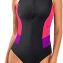 Tempt Me Women Athletic One Piece Swimsuit Zipper High Neck Bathing Suit Racerback Swimwear L