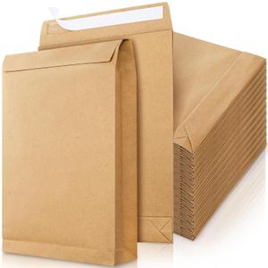 50 Pack 13.2" x 9.4" Expandable Envelope, Large Kraft Catalog Envelopes, Peel and Seal Document Organizer, Thick Manilla Folders for Home, Office, Business, Photo, Magazine, Mailing, Storage