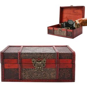 Cocoarm Classic Decorative Vintage Wooden Storage Box, Small, Treasure Chest with Lid and Drawer for Books, Jewelry, Documents