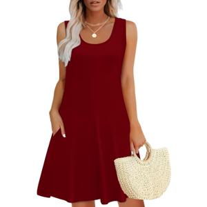 WEESO Womens Summer Dresses Loose U Neck Sleeveless Sundresses Dress with Pockets