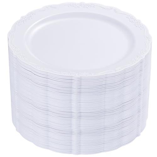 DaYammi 36PCS White Plastic Plates, Heavy Duty White Disposable Premium 7.5inch Dessert Cake Salad Appetizer Plates Hard Plastic Platos Disposable for Party Wedding