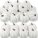 Liliful 24 Pack 4 Inch Fall Harvest White Artificial Pumpkins Crafts Rustic Decorative Pumpkin Foam Pumpkins Decoration for Halloween Thanksgiving Wedding Dining Table Centerpiece Decorating