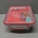 Pyrex Freshlock 8 Cup Rectangle Food Storage Container: Glass Container with Lid, Oven & Microwave Safe, Clear/Red