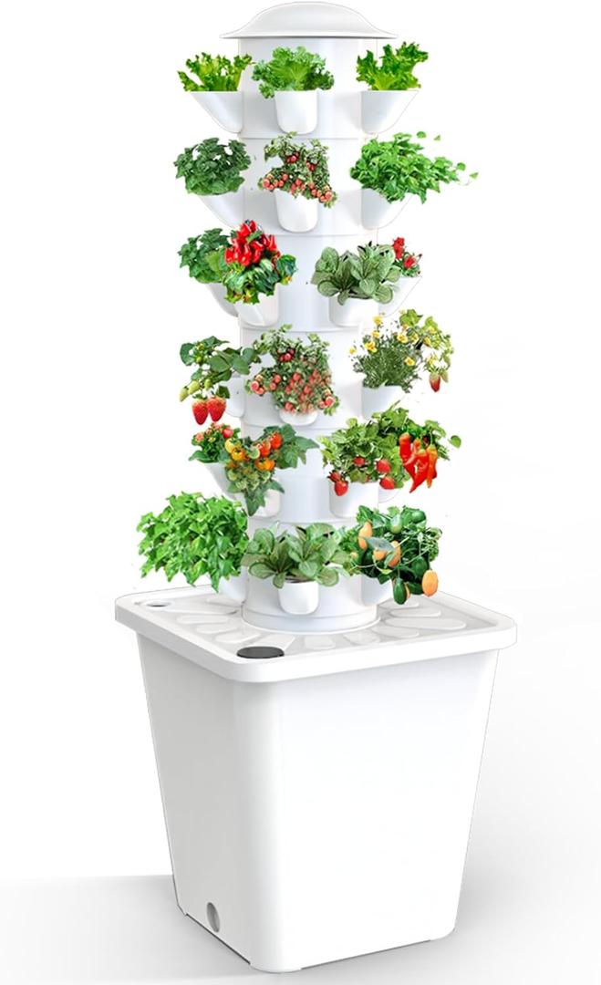 Hydroponics Growing System,30-Plants Indoor Vertical Tower System Kit,Hydroponic Germination Kit for Gardening Lover (Off White)