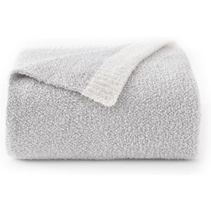 Chunky Knit Boucle Throw Blanket, Soft Washable Coastal Blanket for Bed Couch, Lightweight Cozy Oversized Feather Knit Blanket Indoor Outdoor for Sofa (Grey, Throw 50"x60")
