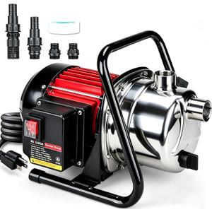 Water Transfer Garden Pump, 1.6 HP 1000GPH Portable Electric Shallow Well Jet Pump, Stainless Steel Sprinkler Pressure Booster Pump for Pool Draining, Lawn Fountain, Irrigation, Water Removal