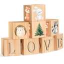Custom Woodland Animals Wooden Name Sign, 8 Animals Block with 78 Letter Nursery Name Cubes for Nursery Shower Baby Shower Alphabet Wood Signs