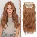 FESHFEN Clip in Hair Extensions - 4 PCS Long Wavy Auburn Brown Thick Clip in Hairpieces Full Head Synthetic Hair Extension for Women, 20 Inch