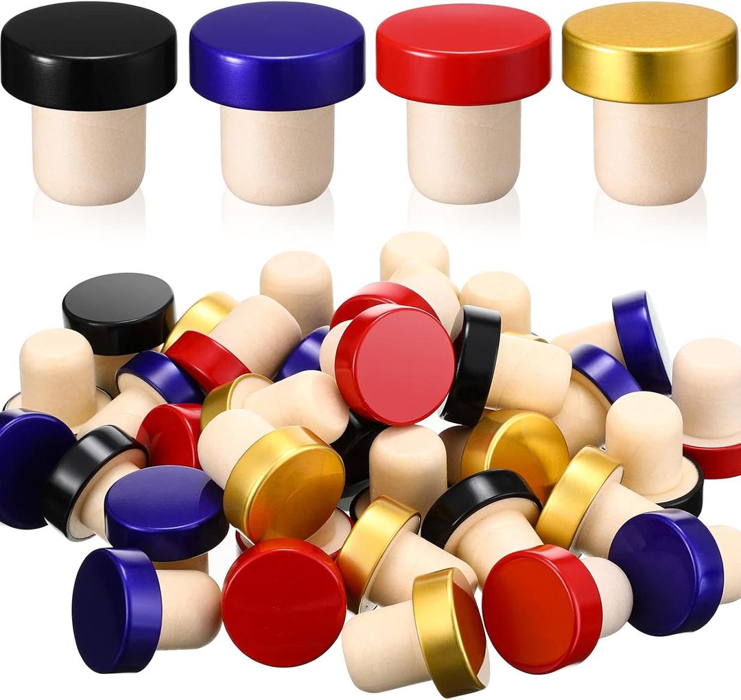 Yookeer T-shaped Stopper Cork  Bottle Stoppers Reusable Sealing Plug for Beer Bottles DIY Craft(Red, Blue, Black, Gold,36 Pieces)