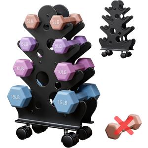 Dumbbell Rack Stand Only(Dumbbells Not Included) - Dumbbell Storage Rack with/without Wheels, Space Saver for Home Gym. (4 Tier - Pulley)