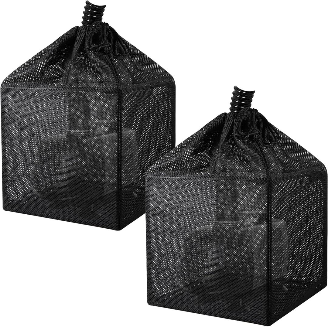 Pond Filter Bag, Pump Barrier Bag, Anti-Clogging Cube Filter Box, Black Media Bag Pump Mesh Bag for Outdoor Water Fish Ponds (7"x 2 pack)