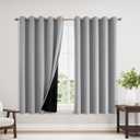 ChrisDowa 100% Blackout Curtains 63 inch Long for Bedroom with Black Liner, Extra Wide 2 Thick Layers Total Blackout Thermal Insulated Grommet Window Curtains 2 Panels Set (Light Grey, 60 x 63 Inch)