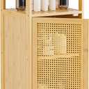 HITNET Bathroom Storage Cabinet Rattan, Small Bamboo Floor Cabinet with Single Door and Open Shelf, Freestanding Narrow Cupboard for Living Room, Kitchen, Entryway, Natural