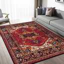 Vintage Floral Area Rug 69 Feet Retro Indoor Throw Rug for Living Room Bedroom, Washable Non-Slip Carpet, Classic Decorative Rug for Home DecorRed