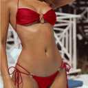 SOLY HUX Bathing Suit for Women Halter Ring Linked Tie Side Bikini Sets Two Piece Swimsuit (Red, L)