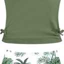 Girls Tankini Swimsuits Two Piece Bathing Suit Drawstring Swimwear Set for Girls 7-14 Years (Green-palmet)