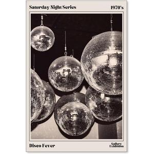 Sufeasdf 70s Disco Ball Newspaper Wall Art Vintage Black and White Art Posters Funky Aesthetic Canvas Prints Retro Bar Cart Decor for Bar Bedroom 16x24 inch Unframed