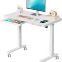 Electric Standing Desk with Drawer, 35" x 20" Whole Piece Tabletop Small Sit Stand Desk, Height Adjustable Desk with Storage & USB Ports, Quick Install Home Office Computer Desk, White