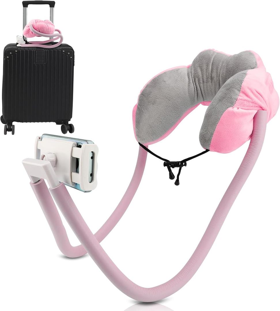Neck U Pillow Phone Holder, 360 Rotate Gooseneck Phone Stand with Clip, Suitable for 5-8 inches Phones and Tablets (Roseate)