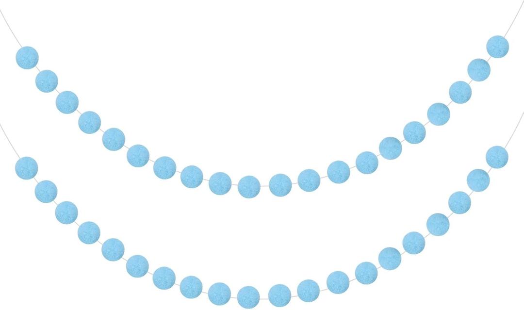 uxcell 2pcs Pom Pom Garland 6.6 ft 20 Balls Colorful Felt Ball Garland for Wall Christmas Tree Decor Birthday Banner Easter Party Decorations, Blue