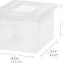 IRIS USA File Box, Plastic File Organizer with Lids for Letter/Legal File, Portable Document Box For Moving, Storage Bin with Durable and Secure Lid, Stackable Nestable BPA-Free, Clear 35 Qt. 4 Pack