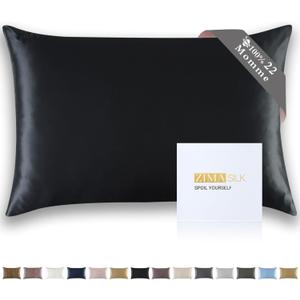 ZIMASILK 22 Momme Silk Pillowcase for Hair and Skin - 100% Pure Mulberry Silk with Hidden Zipper, Grade 6A Luxury Pillow Case for Women, Soft & Durable, Gift Box (King 20"x36" Black)