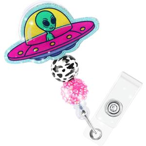 Namifin Retractable Badge Holder Funny Alien Retractable Badge Reels Lightweight Badge Reel with ID Clip for Nurse, Work, Office Workers, Nurses, Nursing, Doctor Custom Supplies Gifts