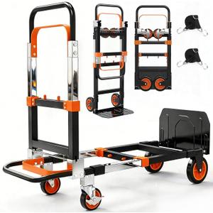 3-in-1 Folding Heavy Duty Hand Truck Dolly Cart Trolley with Wheels(Orange)