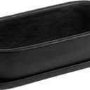 MyGift 14 Inch Oval Modern Matte Black Ceramic Succulent Planter Pot with Drainage Hole and Removable Saucer, Decorative Indoor House Plant Container for Flowers, Cactus, Herbs