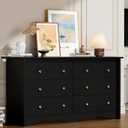 Flamaker Dresser for Bedroom, 6 Drawer Dresser, 47.2'' Wood Dressers, Wide Chest of Drawer, Storage Drawers, Storage Organizer for Closet, Hallway (Black)