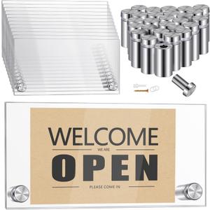 Demissle 12 Sets Clear Acrylic Wall Name Plate Holders Office Door Mount Name Plate Holder with Stainless Steel Standoff Screws for Office Home Store Restaurant (6 x 3 Inch)