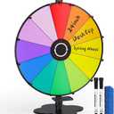 24 Inch Prize Wheel, Tabletop Spinning Wheel for Prizes, Heavy Duty Spin Wheel with Dry Erase Marker & Eraser, 12 Slots Colors Wheel Spinner with Stand for Party, Carnivals and Tradeshow