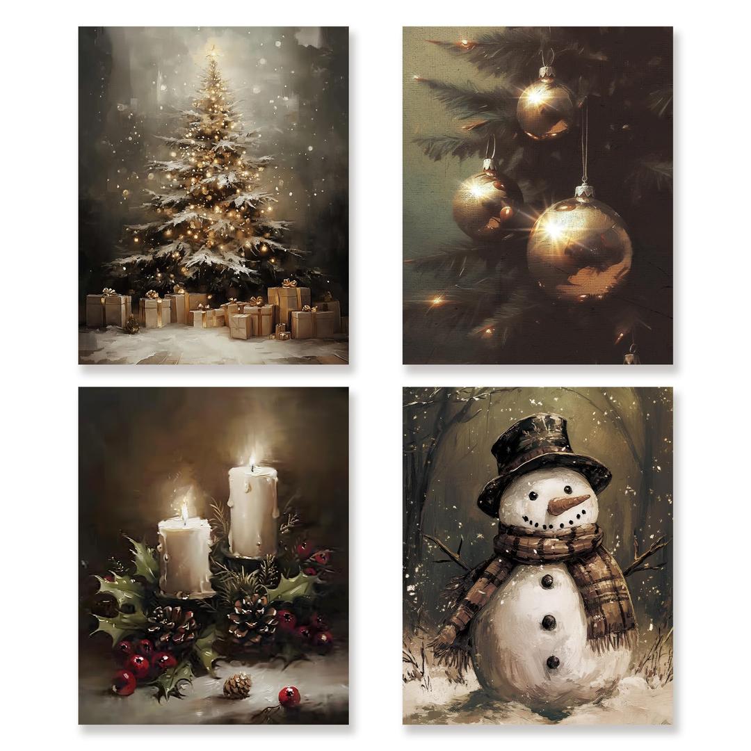 Set of 4 - Vintage Retro Winter Holiday Xmas Pillow Case, Size 18x18