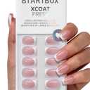 BTArtbox French Tip Press On Nails - Steadfast Vow, Lamp-Curable 4-Week Wear Pink Short Square Press On Nails with Glue and Adhesive Tabs, Easy-to-Apply in 16 Sizes - 32 Nails All-in-One Kit