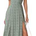 Floerns Women's Boho Floral Print Off Shoulder Split Long A Line Dress (Green/White)
