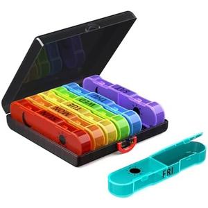 Weekly Pill Organizer 2 Times a Day, Travel Pill Box 7 Day, Portable Daily Pill Case, AM PM Pill Container for Medication, Vitamin, Fish Oils, Supplement