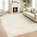5x7 Area Rugs for Living Room: Washable Vintage Floral Rug Low Pile Non-Slip Boho Carpet for Bedroom Nursery Dining Room (Beige, 5'x7')