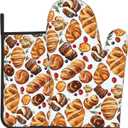 Oven Mitt and Pot Holders Sets - Food Oven Gloves Hot Pads Set of 2 Bread Kitchen Mitts for Cooking BBQ Baking Grilling (Delicious Toast and Fruit)