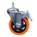 Heavy Duty Stem Caster Wheels M10-1.5X25mm Dual Locking No Noise PVC Threaded Stem Caster Wheels Pack of 4 for Workbench, Dolly, Furniture (4 Inch, Orange)