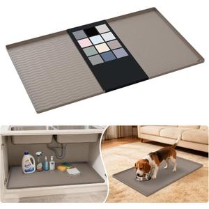 URMONA Waterproof Silicone Under Sink Mat 37'' x 22'' Shelf Liner for Kitchen and Bathroom, Cabinet and Counter Protector, Storage and Organizers, Litter Mat, Pet Cat Puppy Essentials(Beige)