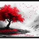 Black And White Red Tree Wall Art Modern Nature Landscape Painting Red Tree Poster Landscape Abstract Canvas Art Red Black And Gray Pictures Abstract Tree Prints Mountain Artwork 16x24inch No Frame (16L" x 24W")